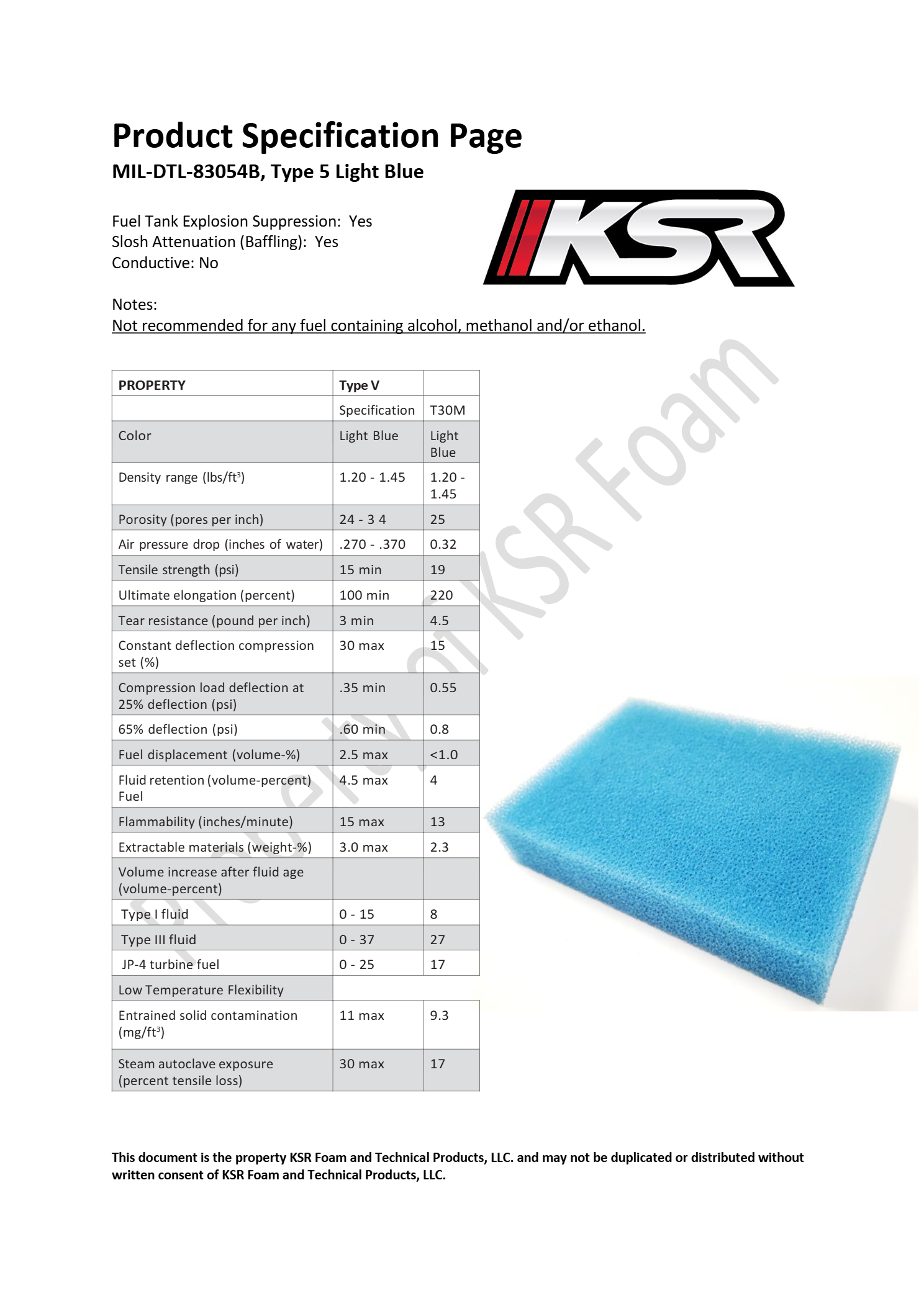 product specification page